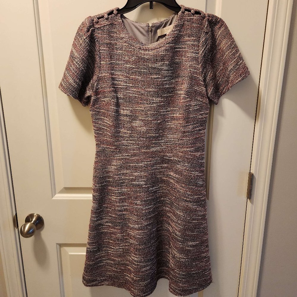 LOFT Petite Dress - Burgundy/White/Gray - Size: 6P